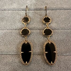 Black, Gold & Rhinestone Drop Earrings